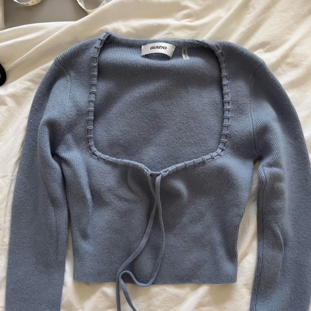 Guizio set long sleeve crop top and baby Blue Pleated mini Skirt knit - Picture 10 of 14
